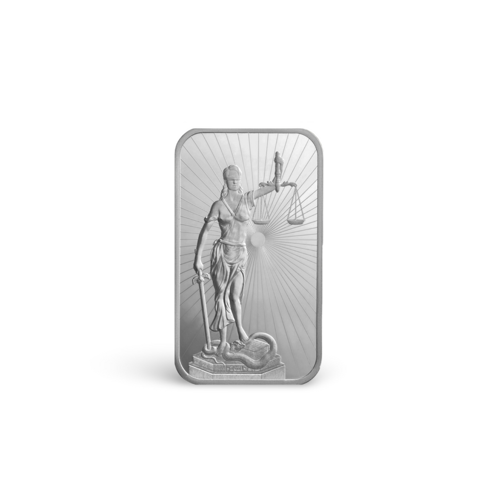 The Lady Justice 1oz Kinesis Silver Bar